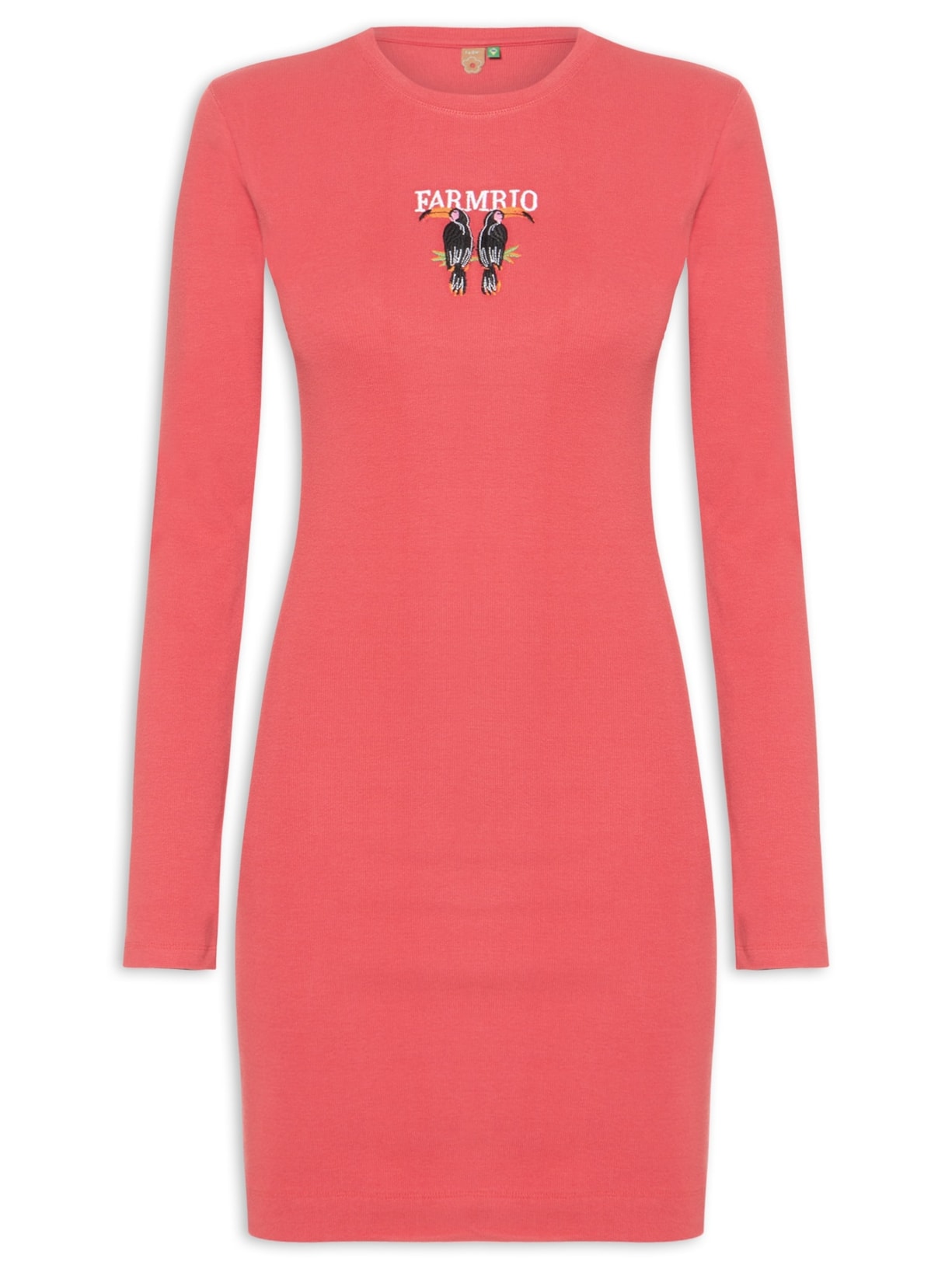 Vestido Manga Longa Bordado Tucanos Vermelho Farm