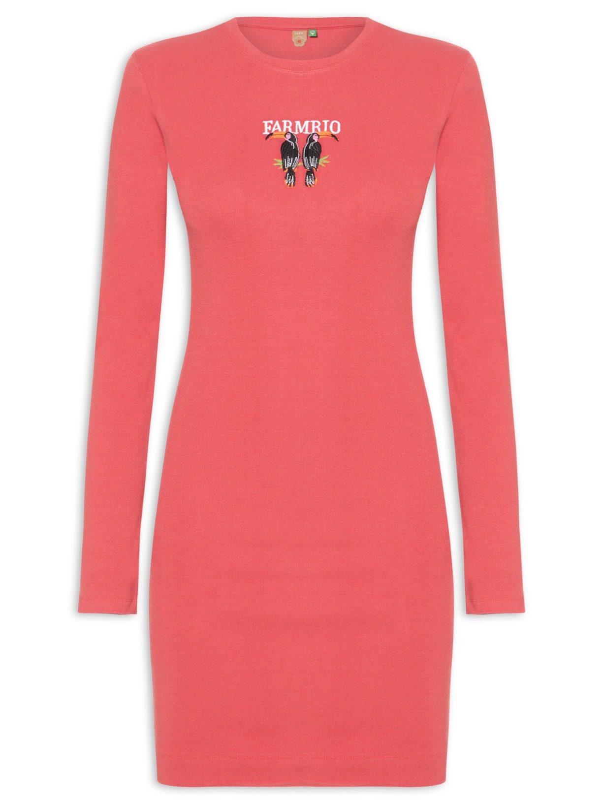 Vestido Manga Longa Bordado Tucanos Vermelho Farm