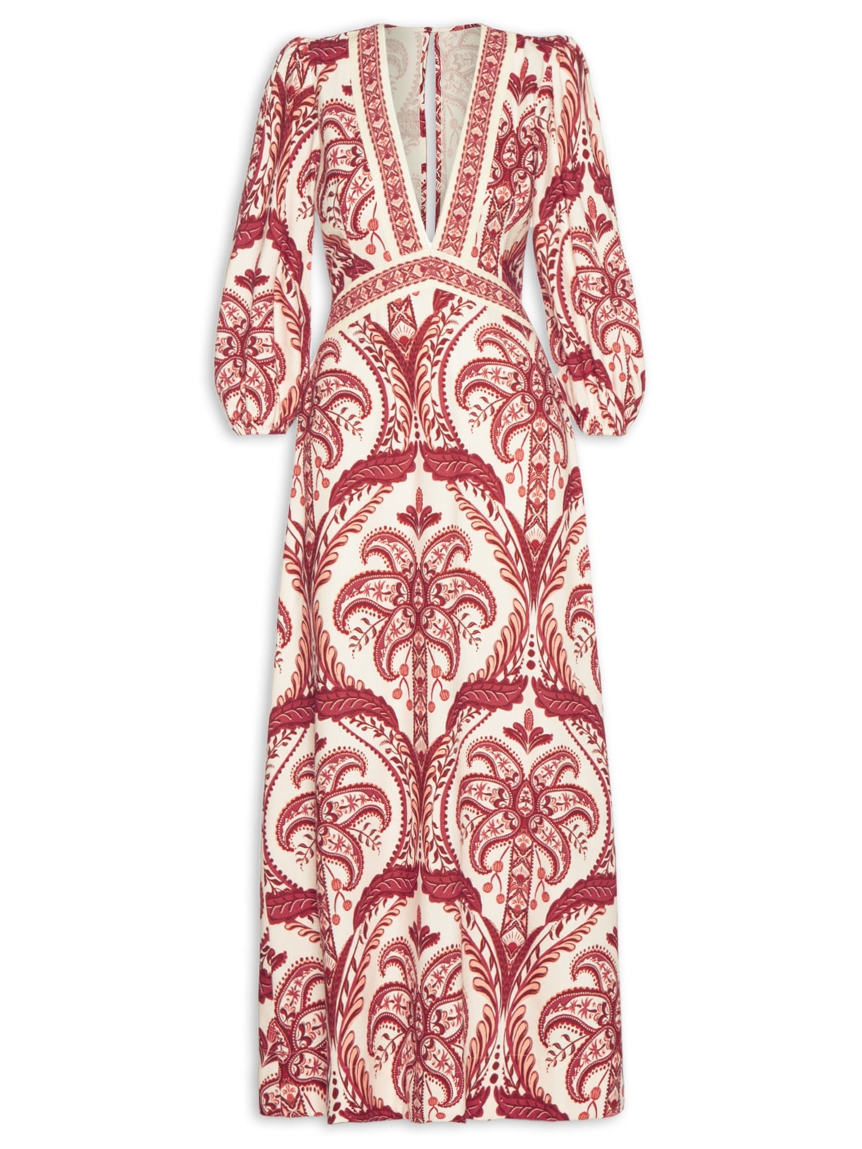 Vestido Manga Longa Camafeu Tropical - Vermelho