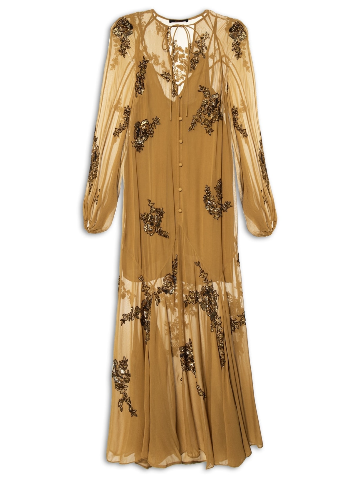 Vestido Manga Longa Com Bordado Marrom Animale