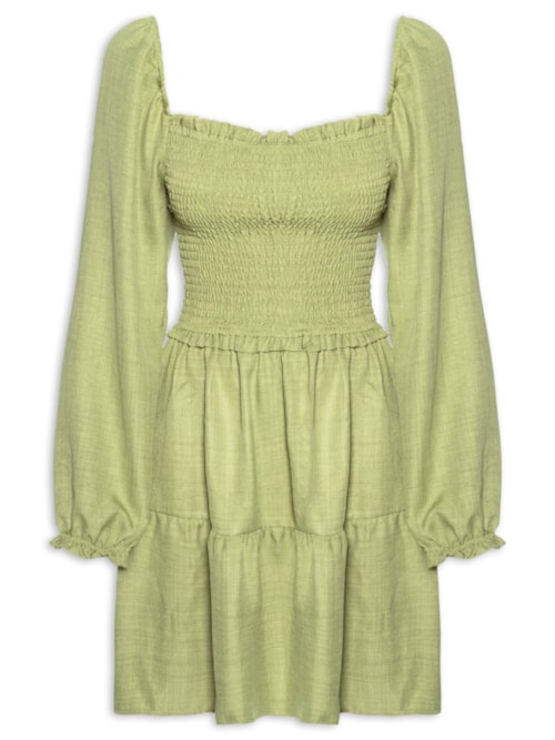 Vestido Manga Longa com Lastex – Verde