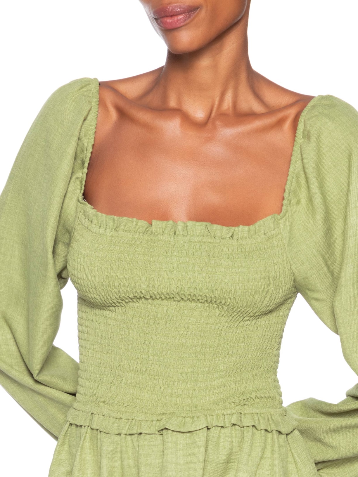Vestido Manga Longa com Lastex Verde Market 33