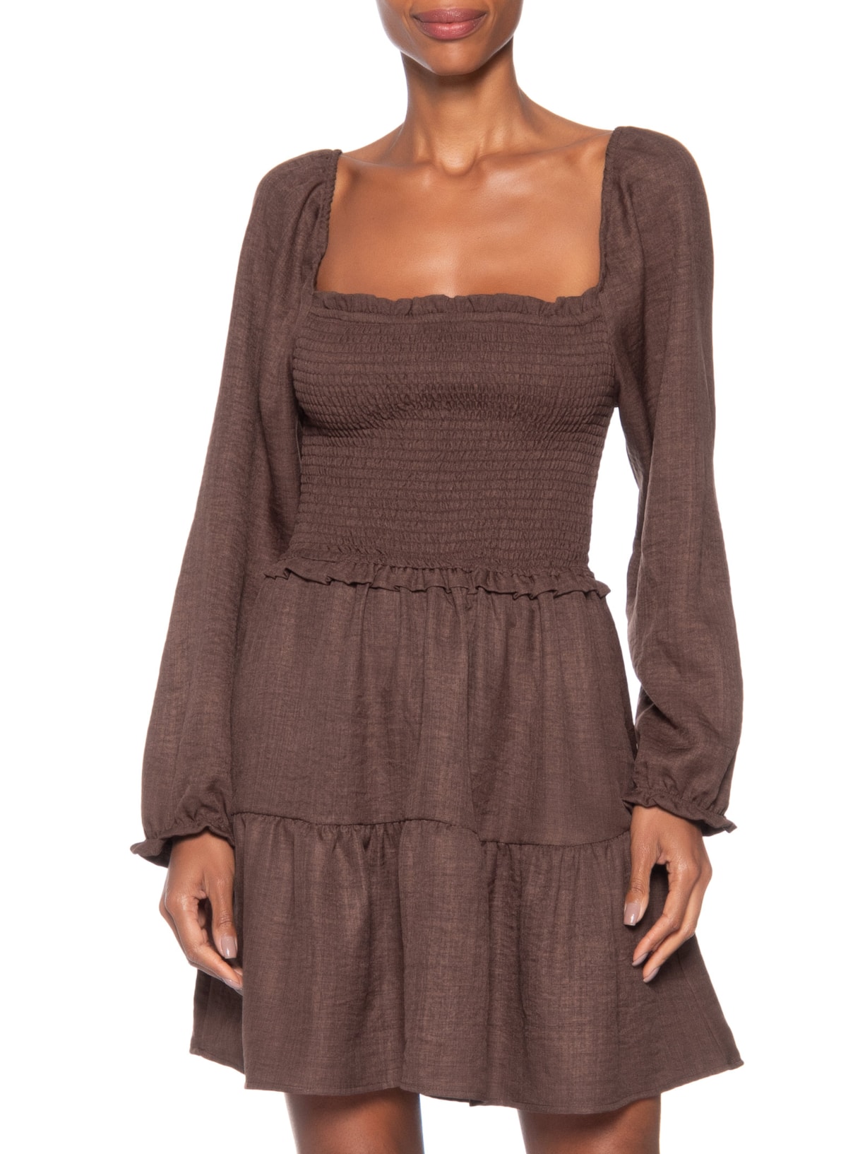 Vestido Manga Longa Com Lastex – Marrom Market 33