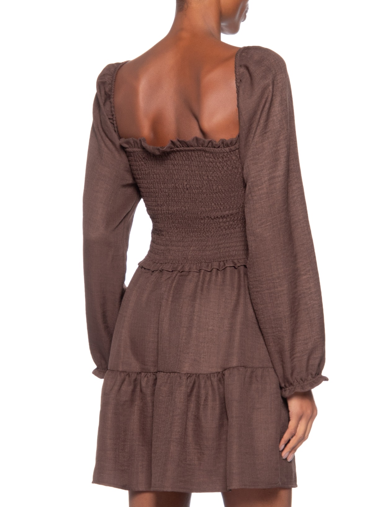 Vestido Manga Longa Com Lastex – Marrom Market 33