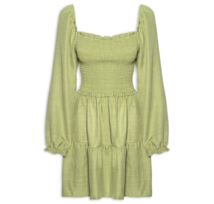 Vestido Manga Longa com Lastex – Verde