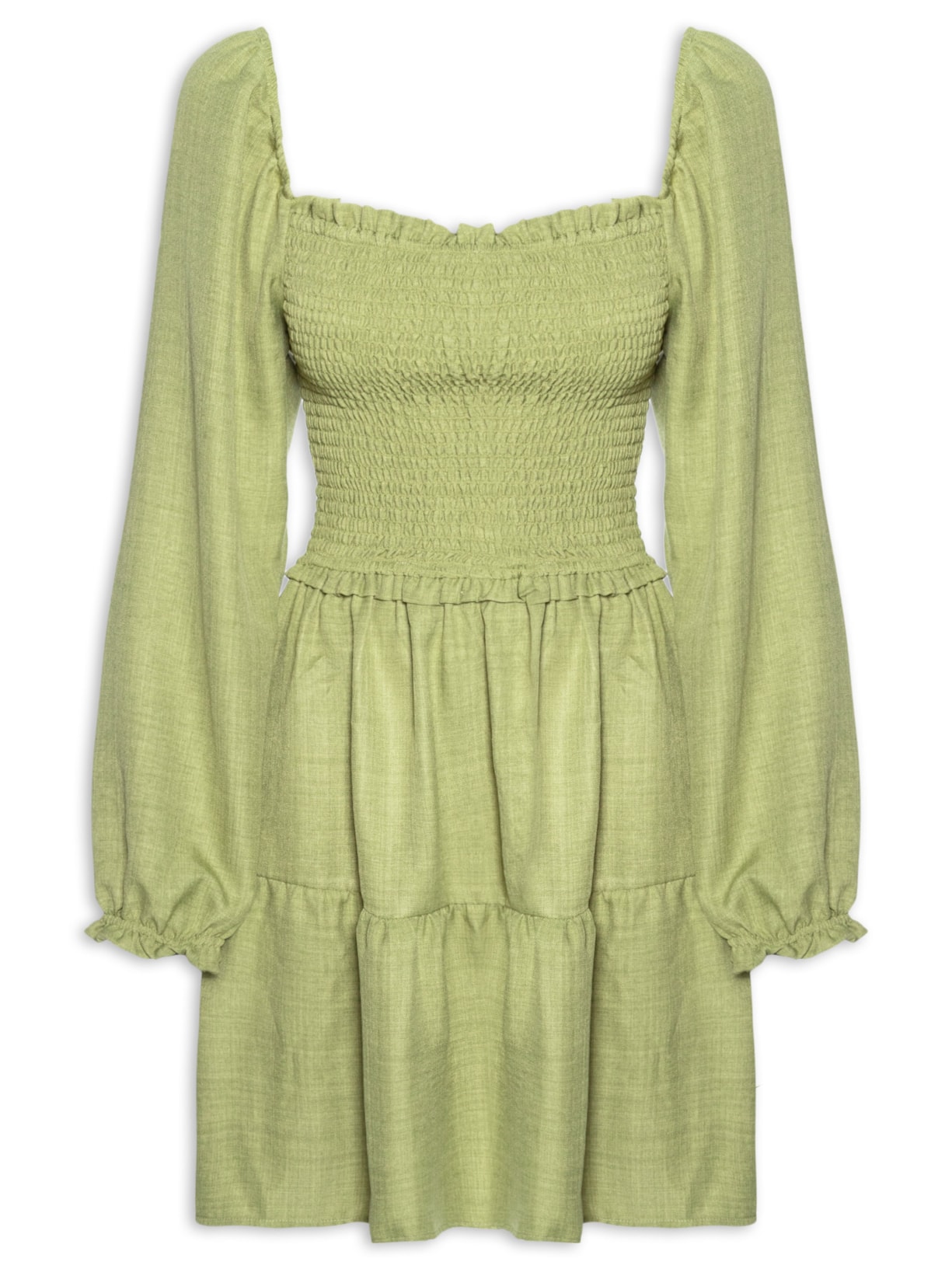 Vestido Manga Longa com Lastex – Verde