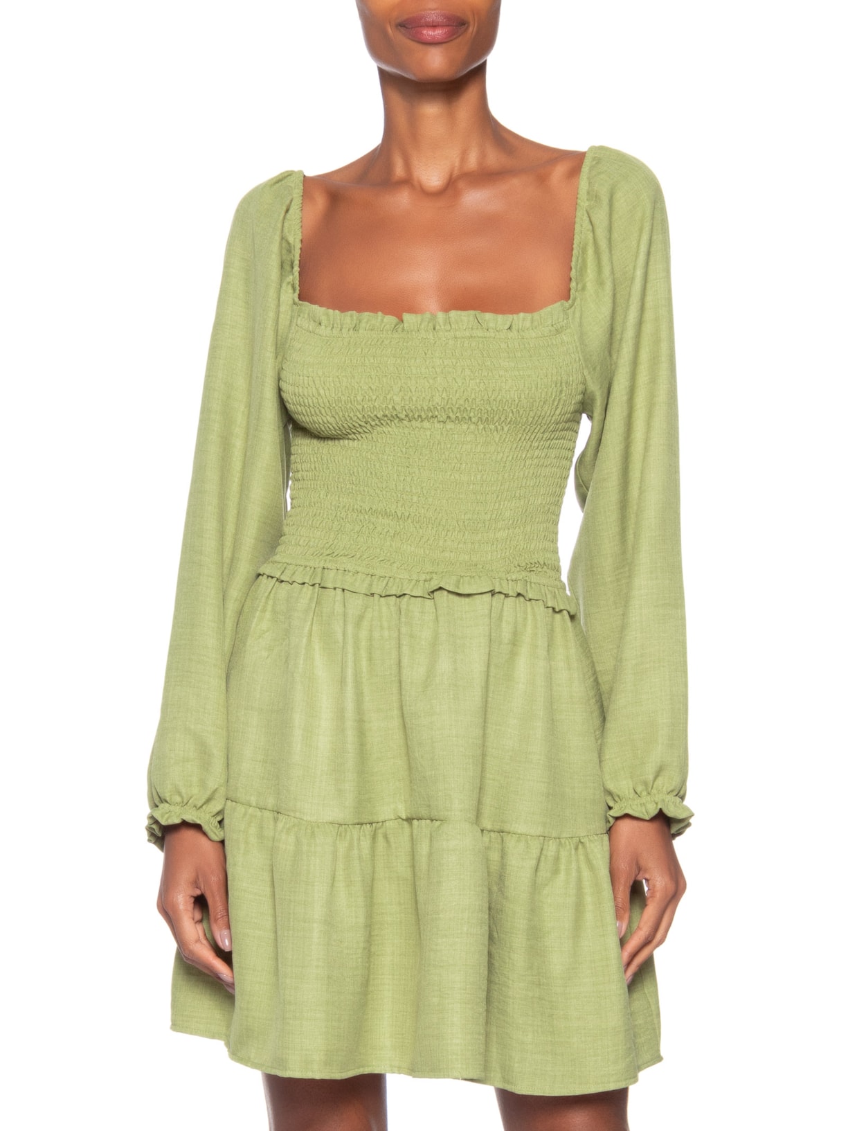 Vestido Manga Longa com Lastex – Verde Market 33