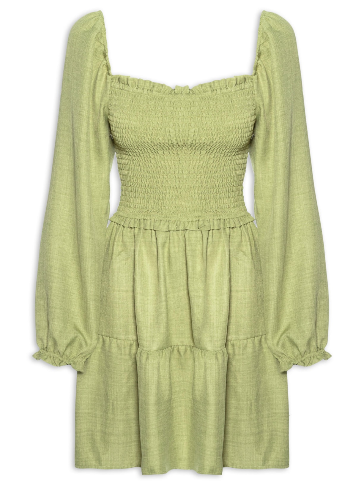 Vestido Manga Longa com Lastex – Verde Market 33