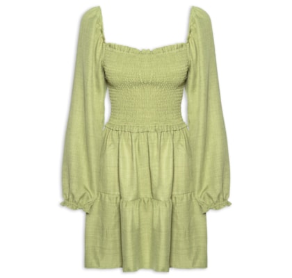 Vestido Manga Longa com Lastex – Verde