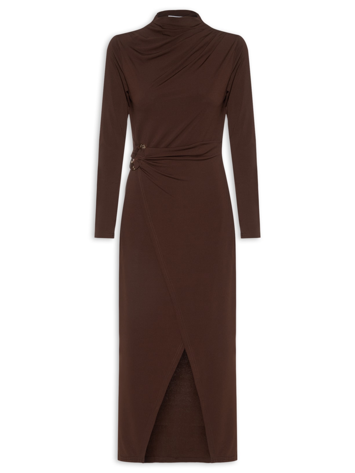 Vestido Manga Longa Com Transpasse Marrom '2Essential