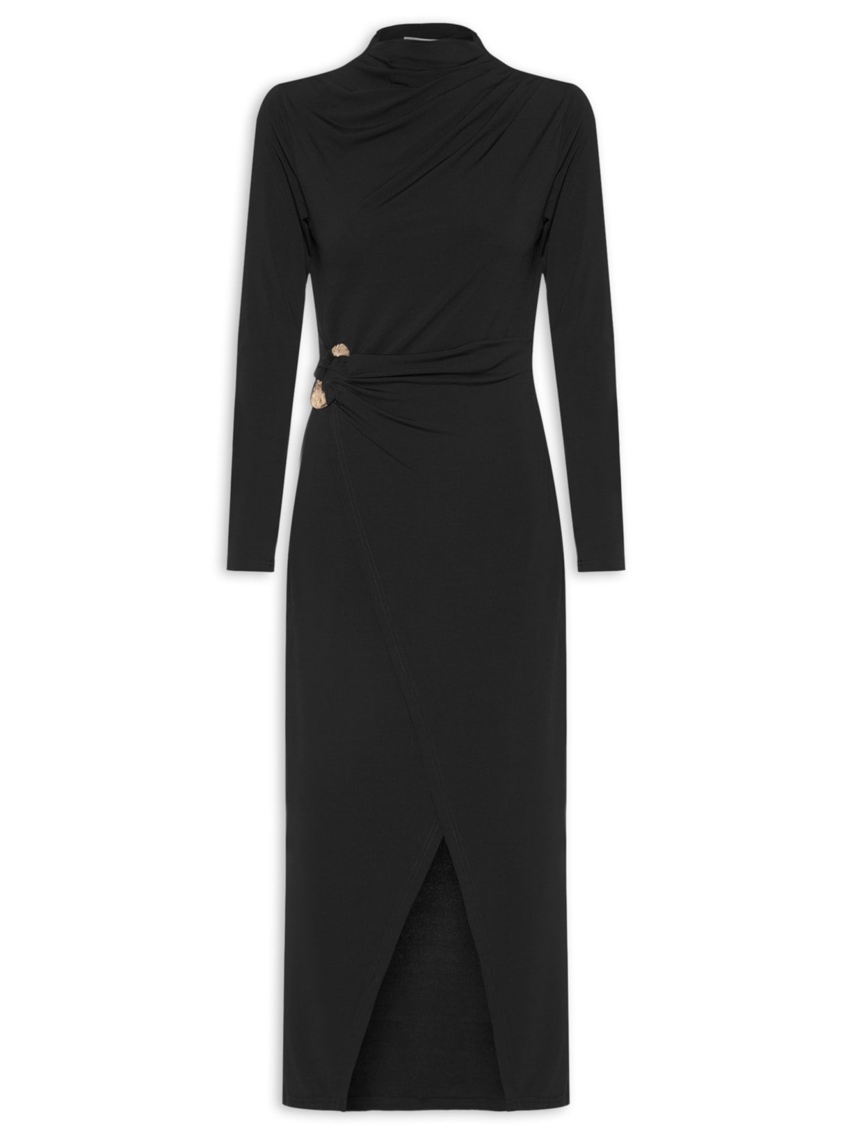 Vestido Manga Longa Com Transpasse - Preto
