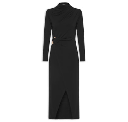 Vestido Manga Longa Com Transpasse - Preto