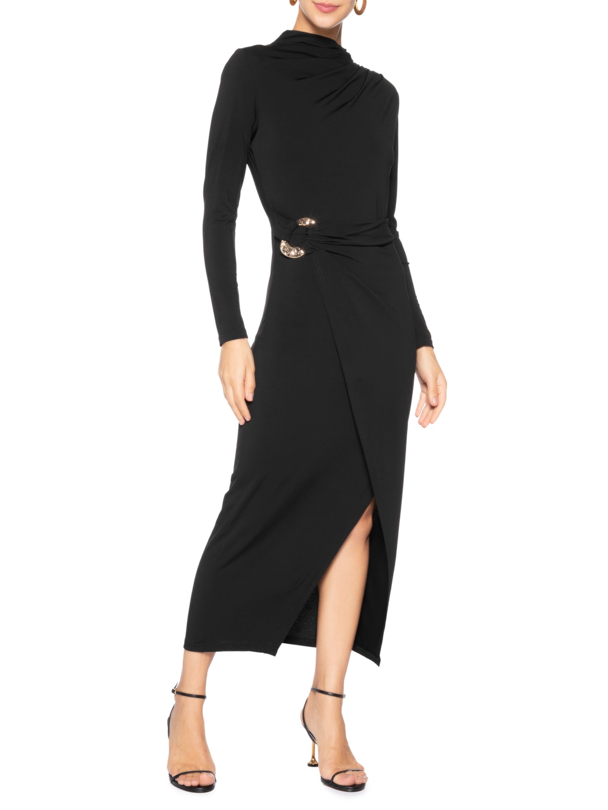 Vestido Manga Longa Com Transpasse Preto '2Essential