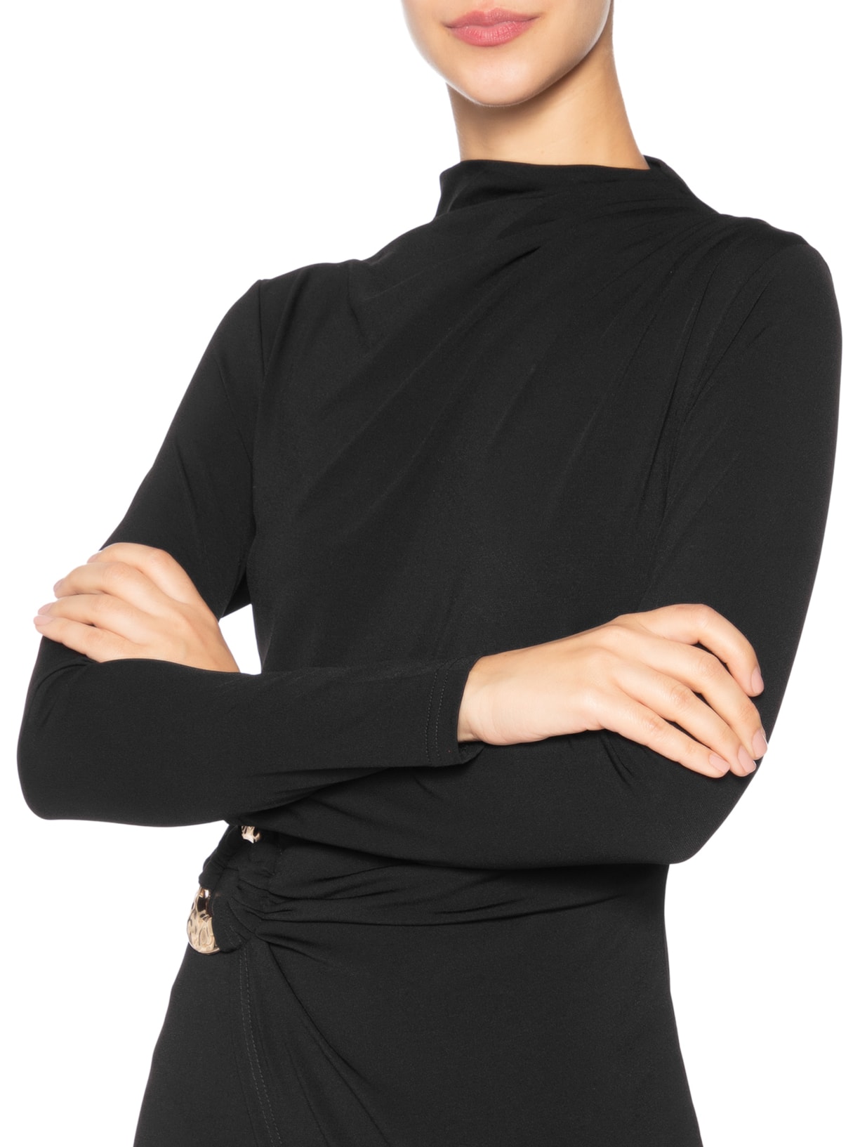 Vestido Manga Longa Com Transpasse Preto '2Essential