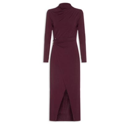 Vestido Manga Longa Com Transpasse - Vermelho