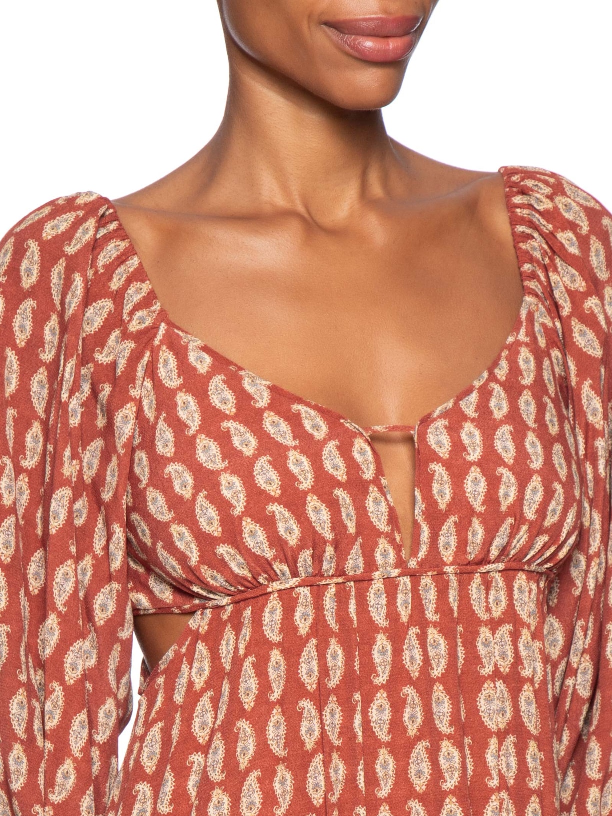 Vestido Manga Longa Estampado Pepper Vermelho Maria Filó