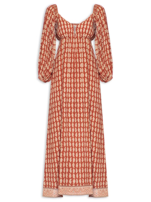 Vestido Manga Longa Estampado Pepper - Vermelho