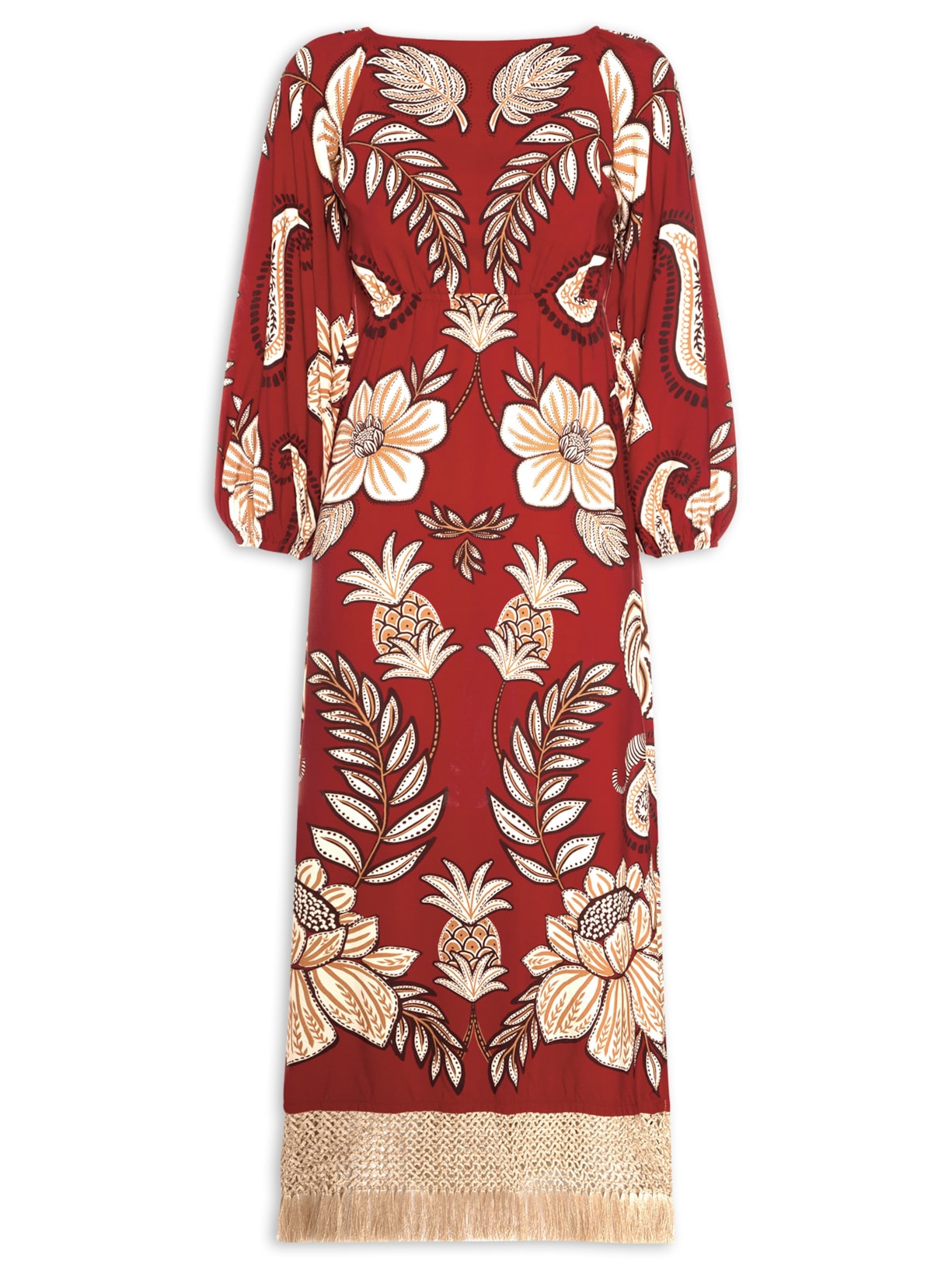 Vestido Manga Longa Floral Bloom - Vermelho