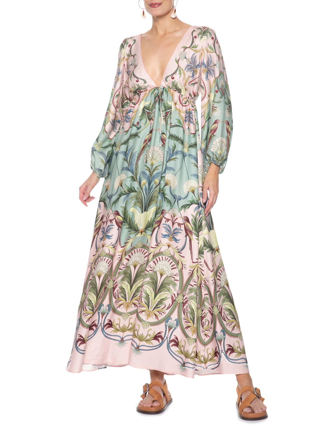 Vestido Manga Longa Florescer Verde Farm