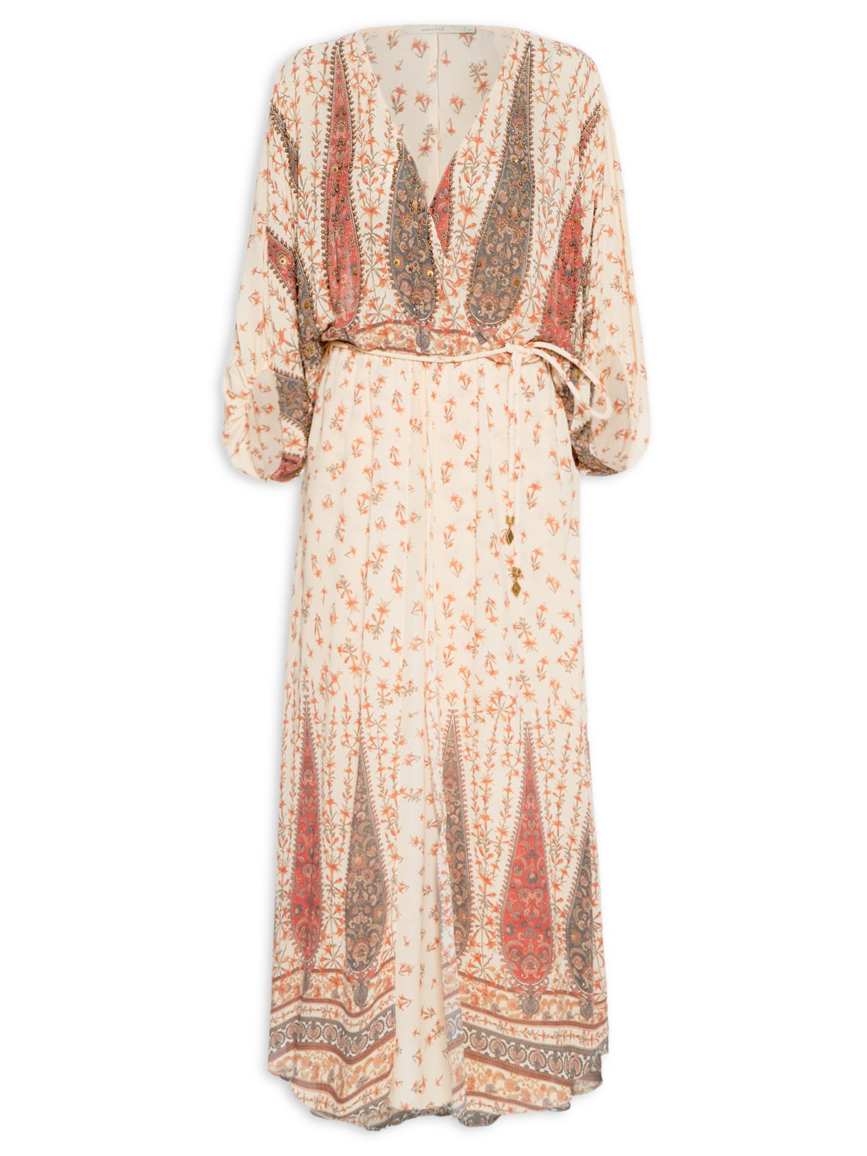 Vestido Manga Longa Ggt Estampa Magnolia - Bege