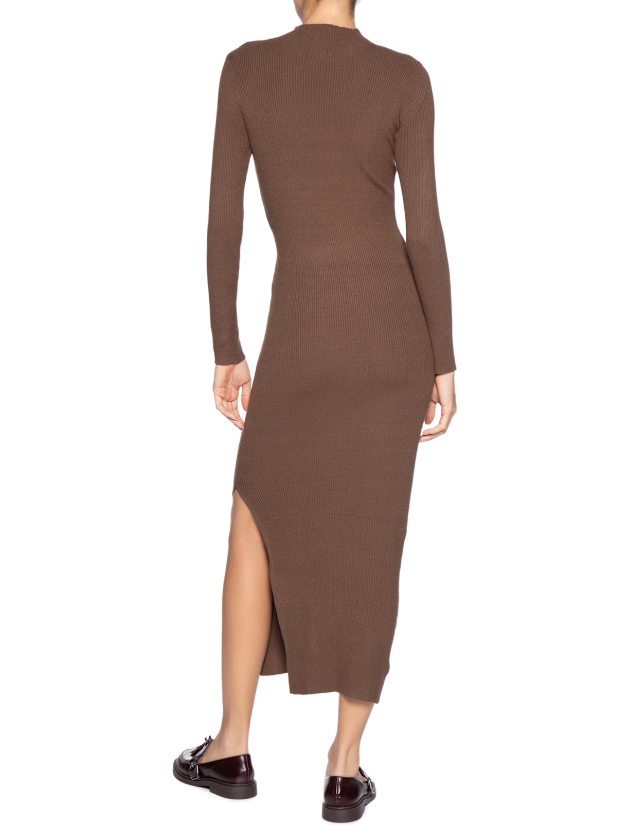 Vestido Manga Longa Marrom Basiq