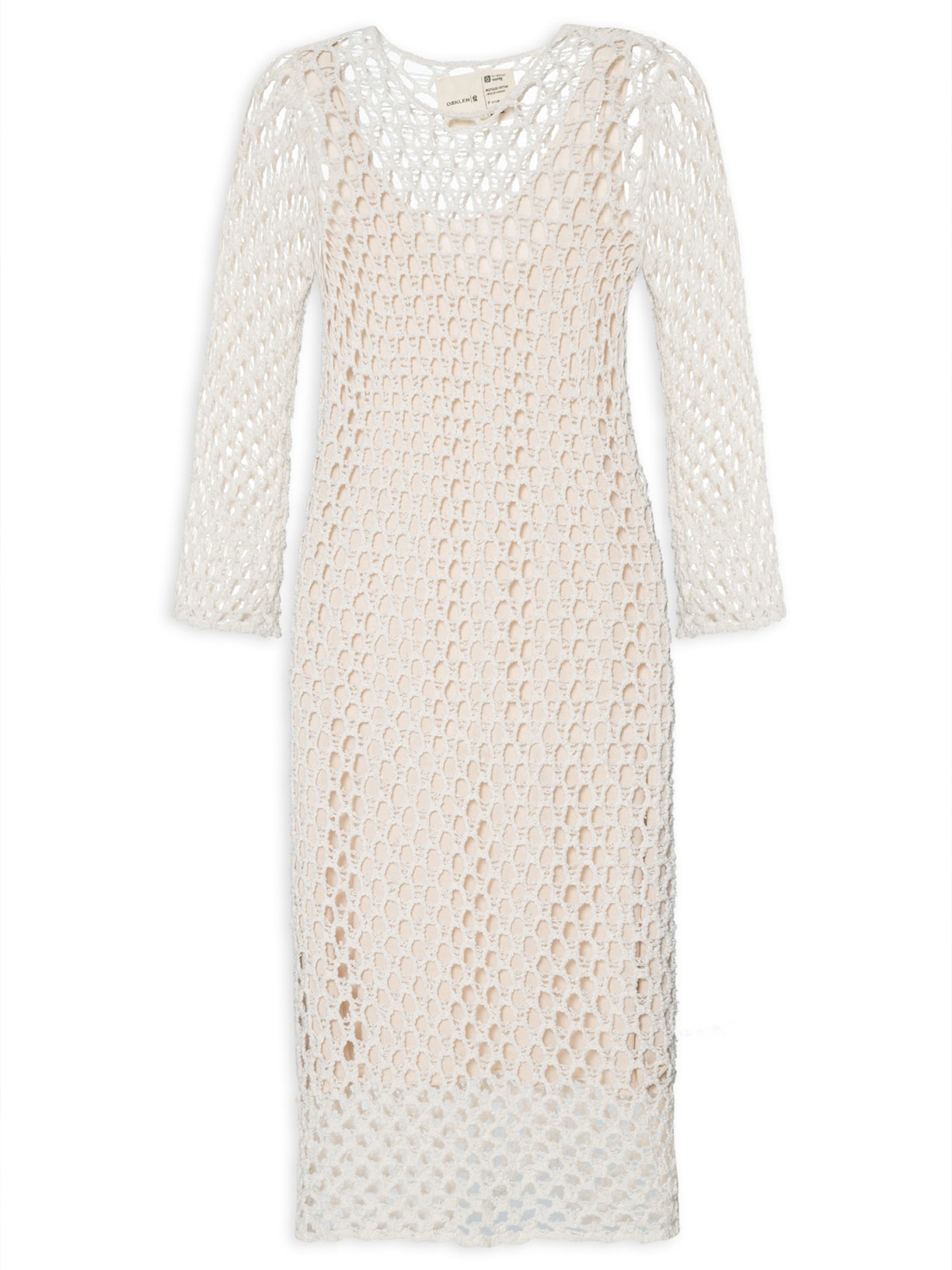 Vestido Manga Longa Tricot Aberto - Bege