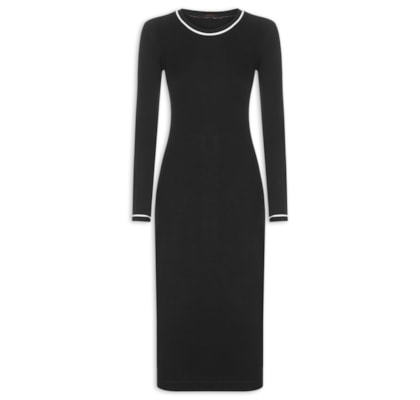 Vestido Manga Longa Vivos P&B - Preto