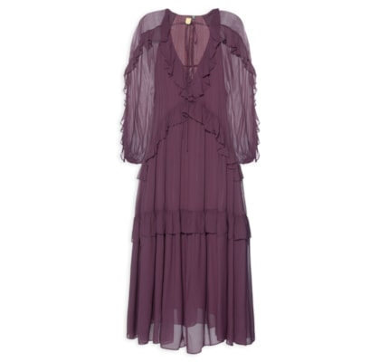 Vestido Mangas Babados - Roxo