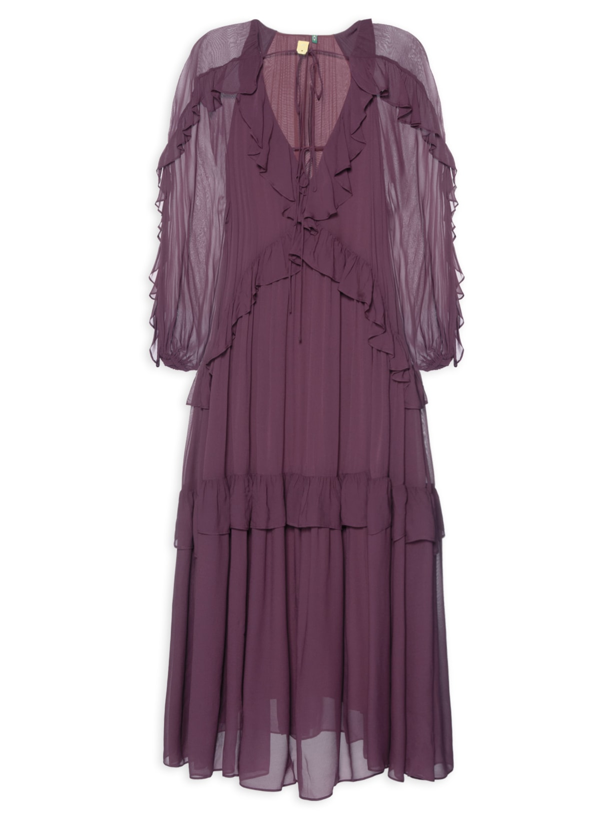 Vestido Mangas Babados - Roxo