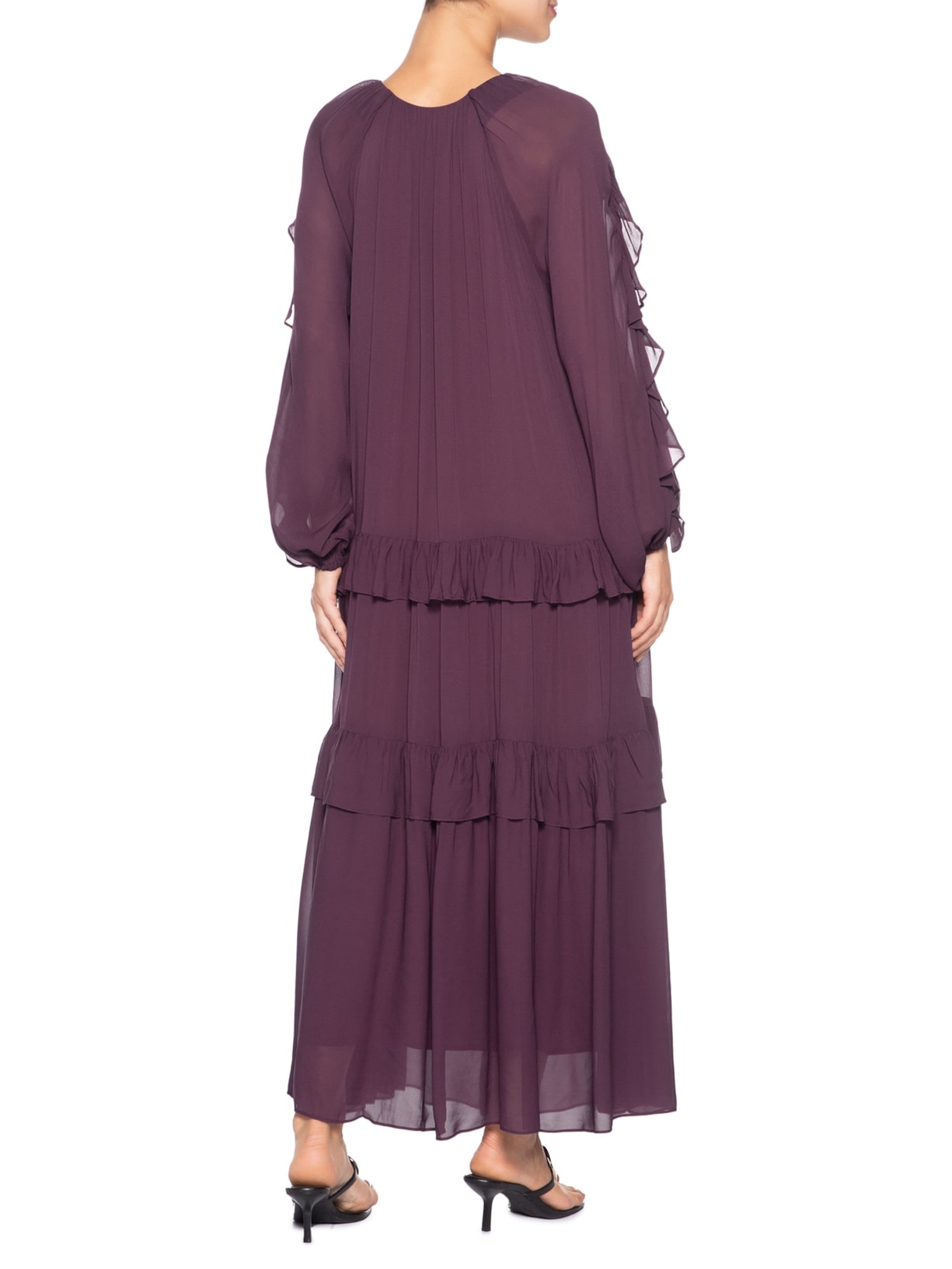 Vestido Mangas Babados Roxo Farm
