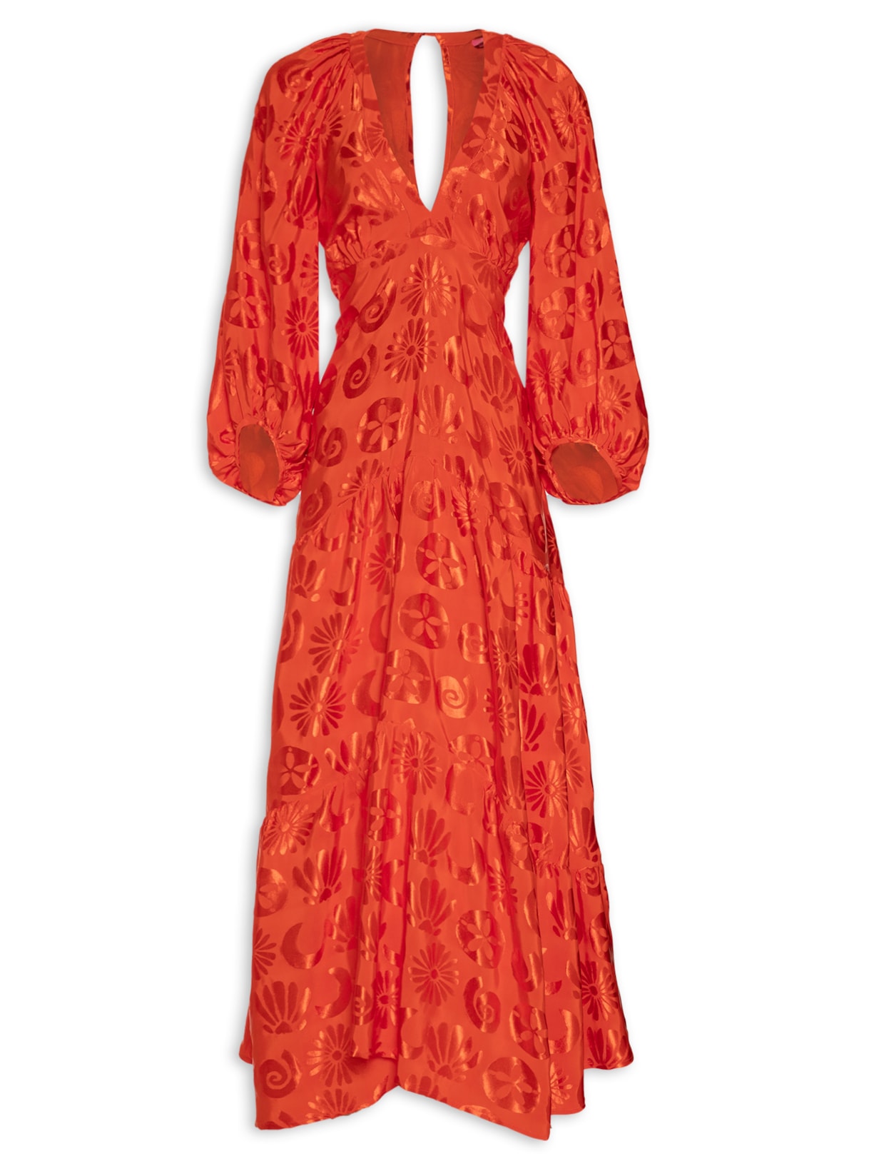 Vestido Mangas Céu De Concha - Vermelho