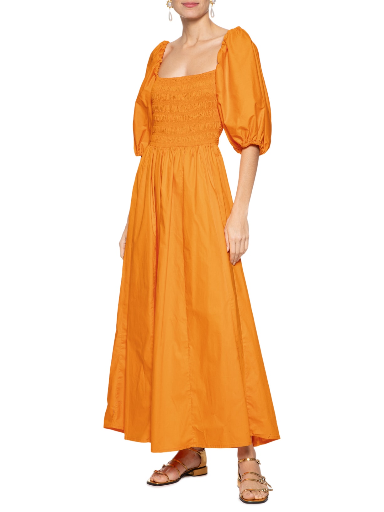 Vestido Mangas Lastex Laranja Farm