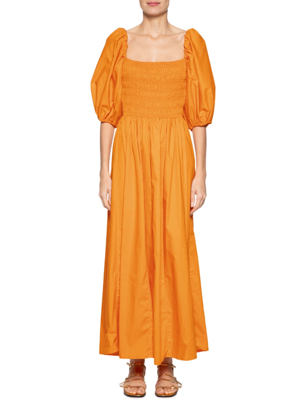 Vestido Mangas Lastex Laranja Farm