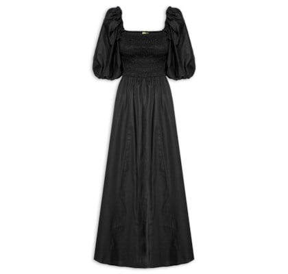 Vestido Mangas Lastex - Preto