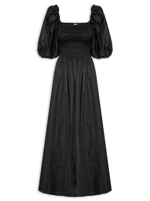 Vestido Mangas Lastex - Preto
