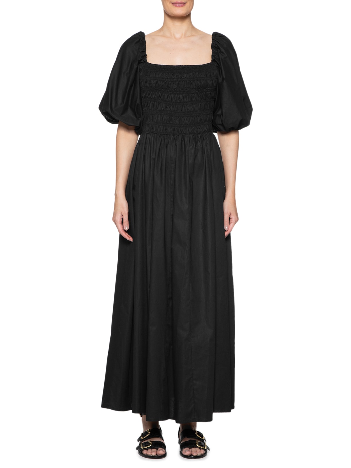 Vestido Mangas Lastex Preto Farm