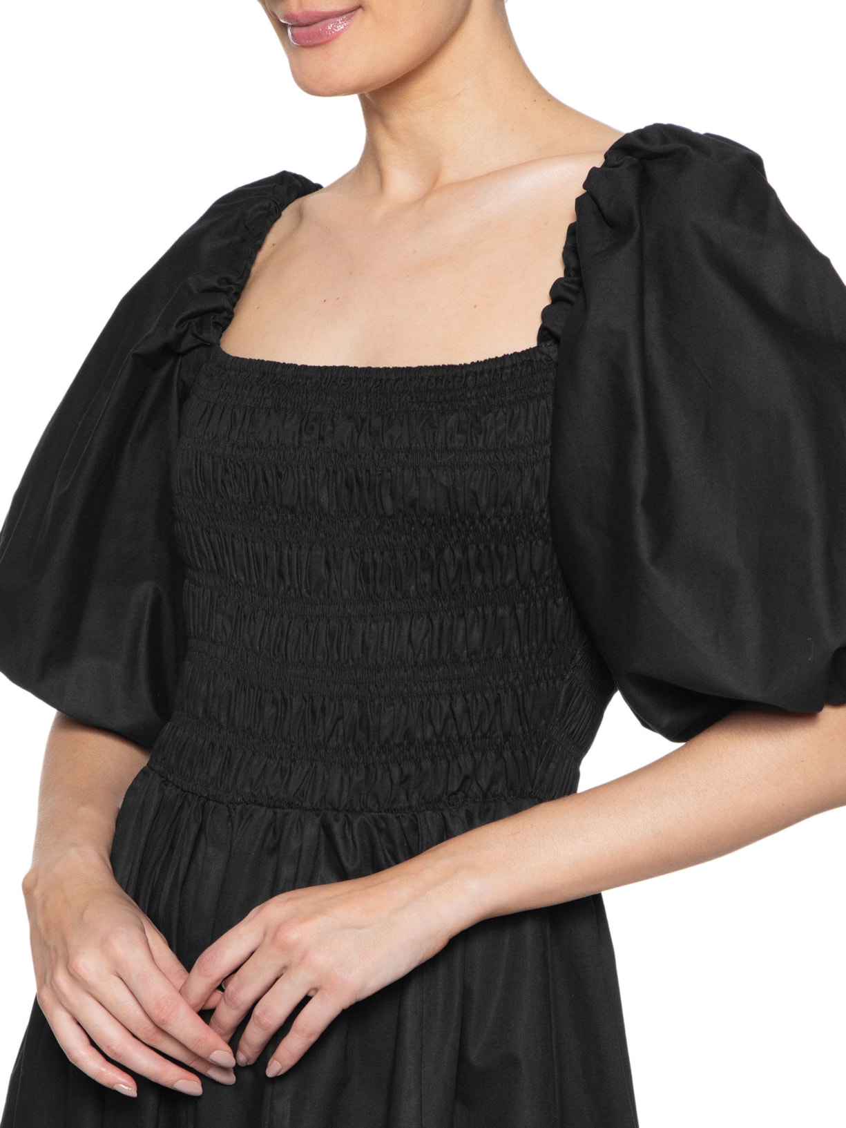 Vestido Mangas Lastex Preto Farm