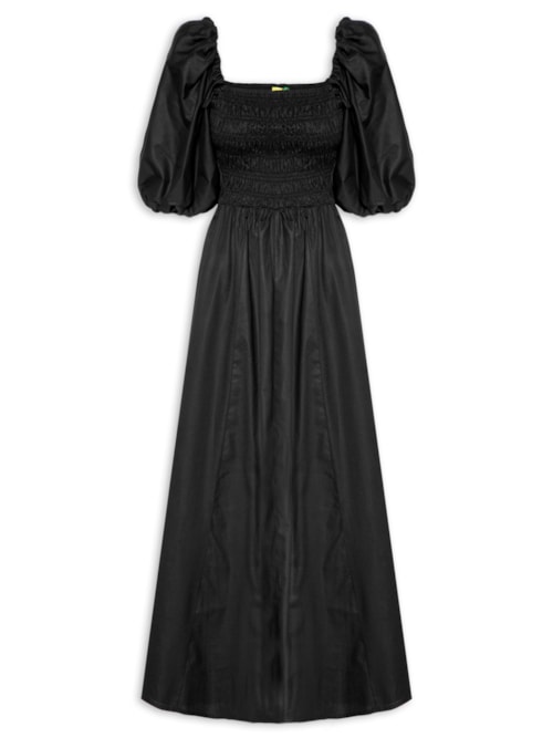 Vestido Mangas Lastex - Preto
