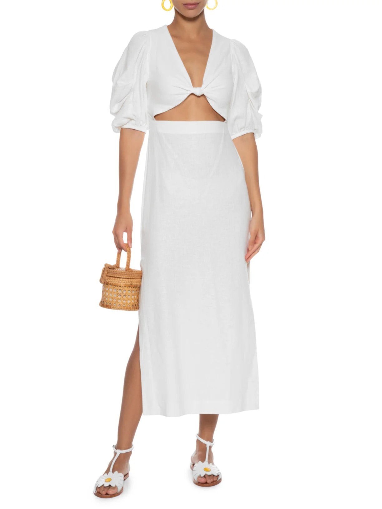 Vestido Mangas Nó Frente Branco Farm