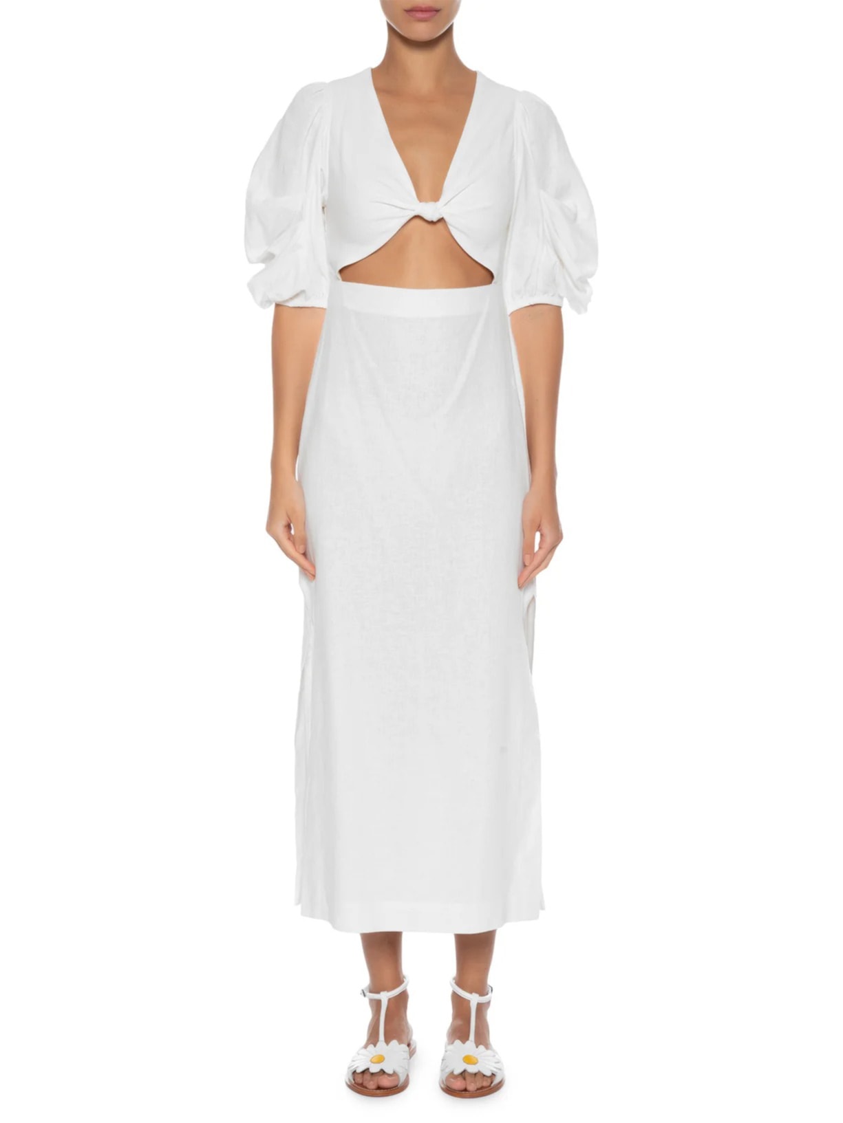 Vestido Mangas Nó Frente Branco Farm