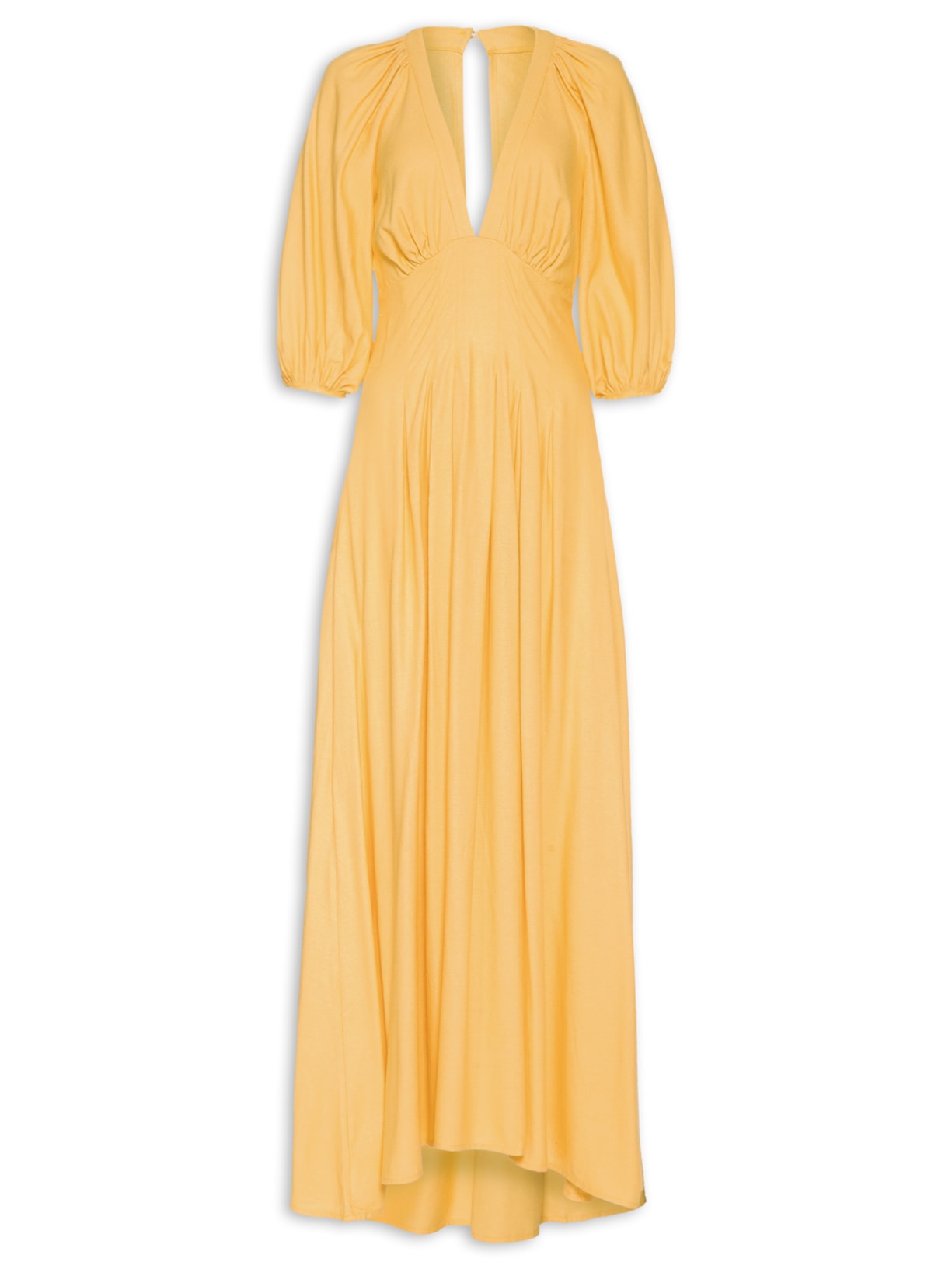 Vestido Mangas Pregas - Amarelo