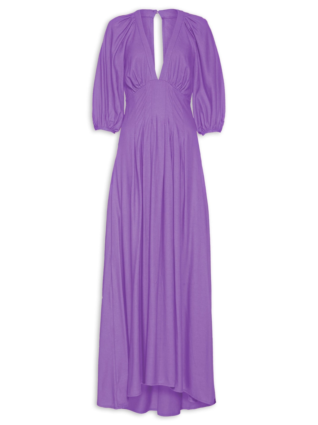 Vestido Mangas Pregas - Roxo