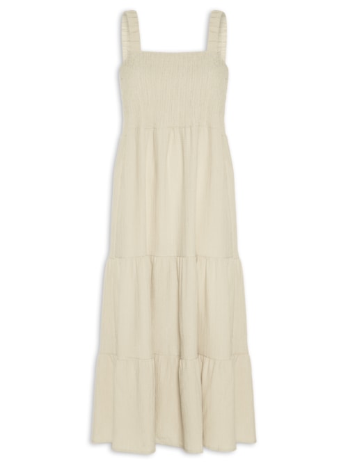 Vestido Marias Franzido - Bege