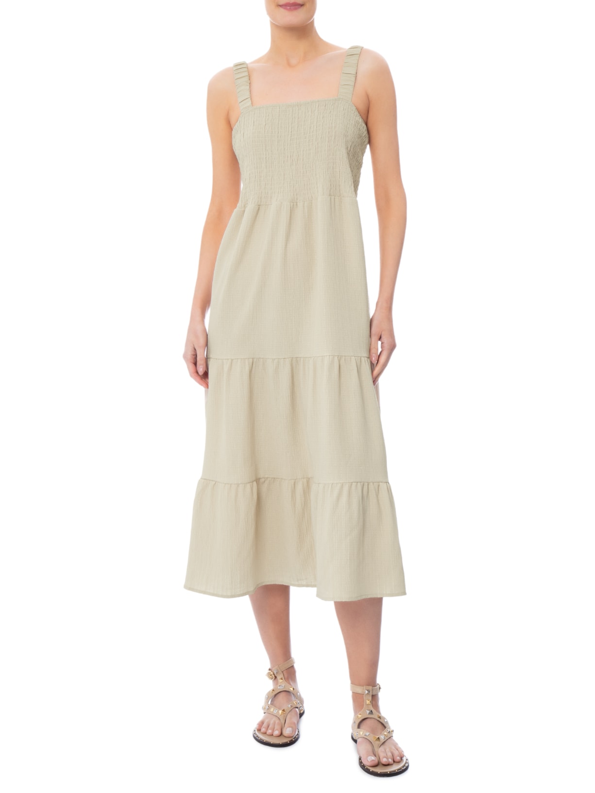 Vestido Marias Franzido Bege Basiq