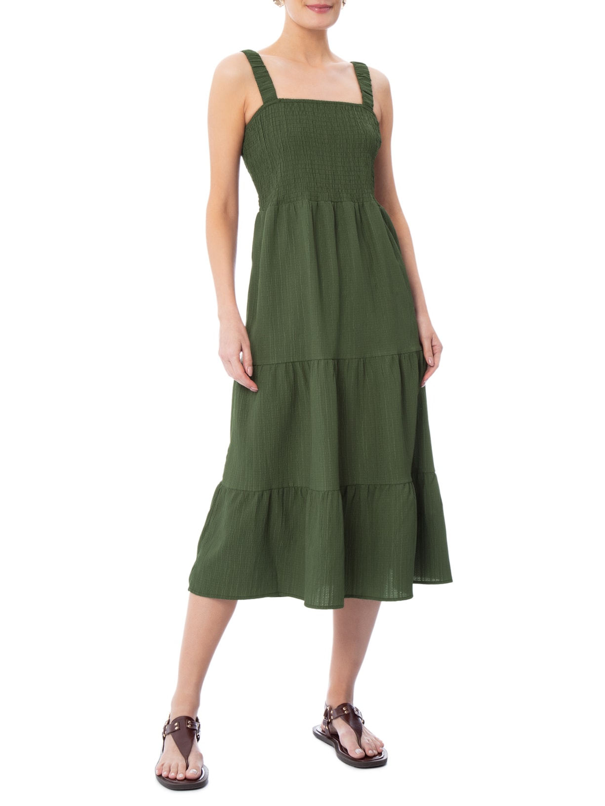 Vestido Marias Franzido Verde Basiq