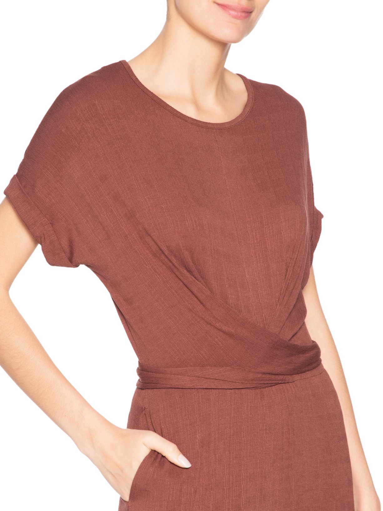 Vestido Maxi Manga Morcego Transpassado Vermelho Basiq