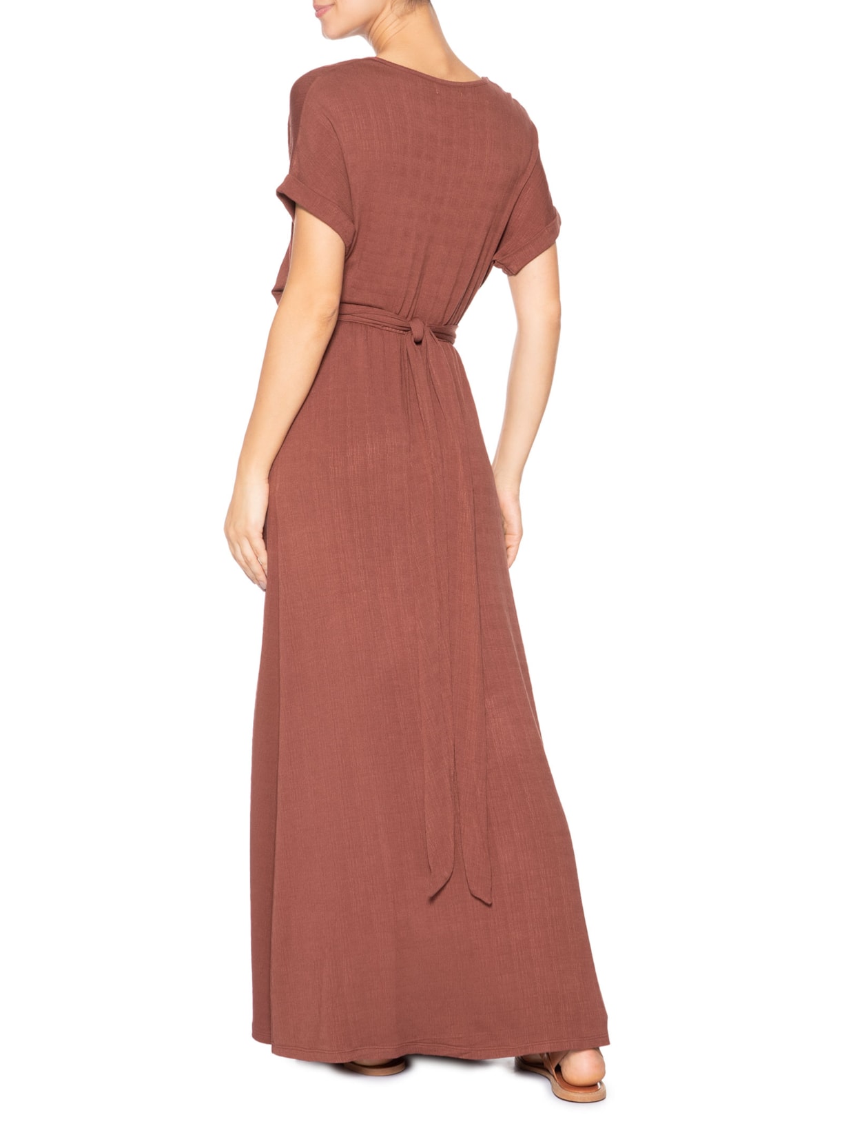 Vestido Maxi Manga Morcego Transpassado Vermelho Basiq