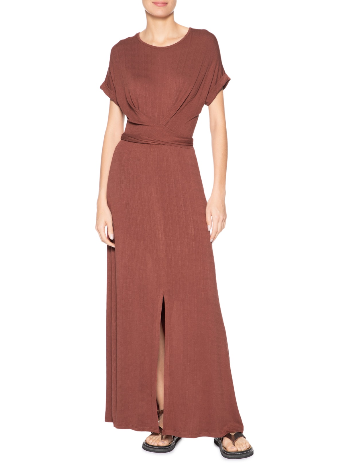 Vestido Maxi Manga Morcego Transpassado Vermelho Basiq