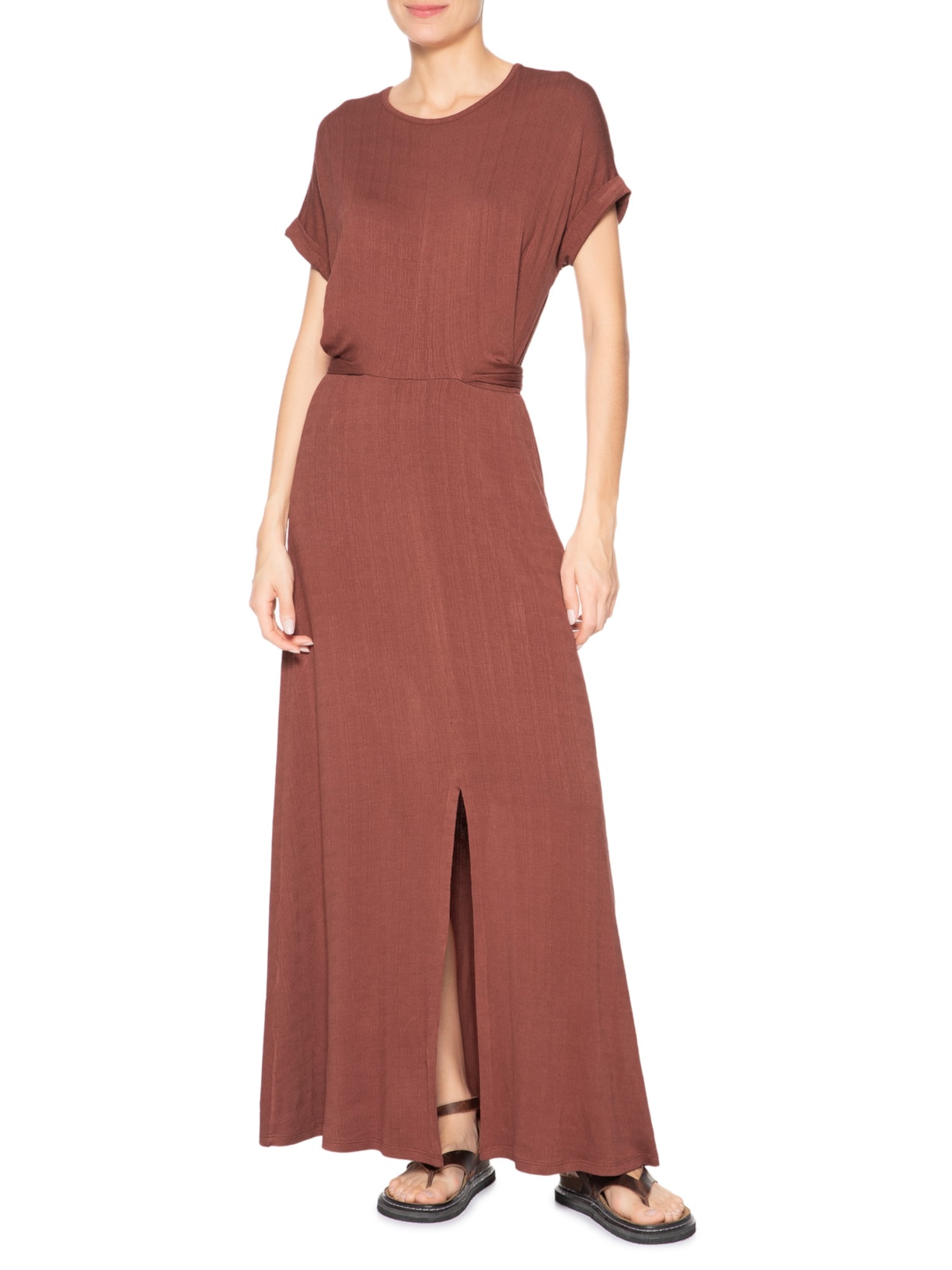 Vestido Maxi Manga Morcego Transpassado Vermelho Basiq