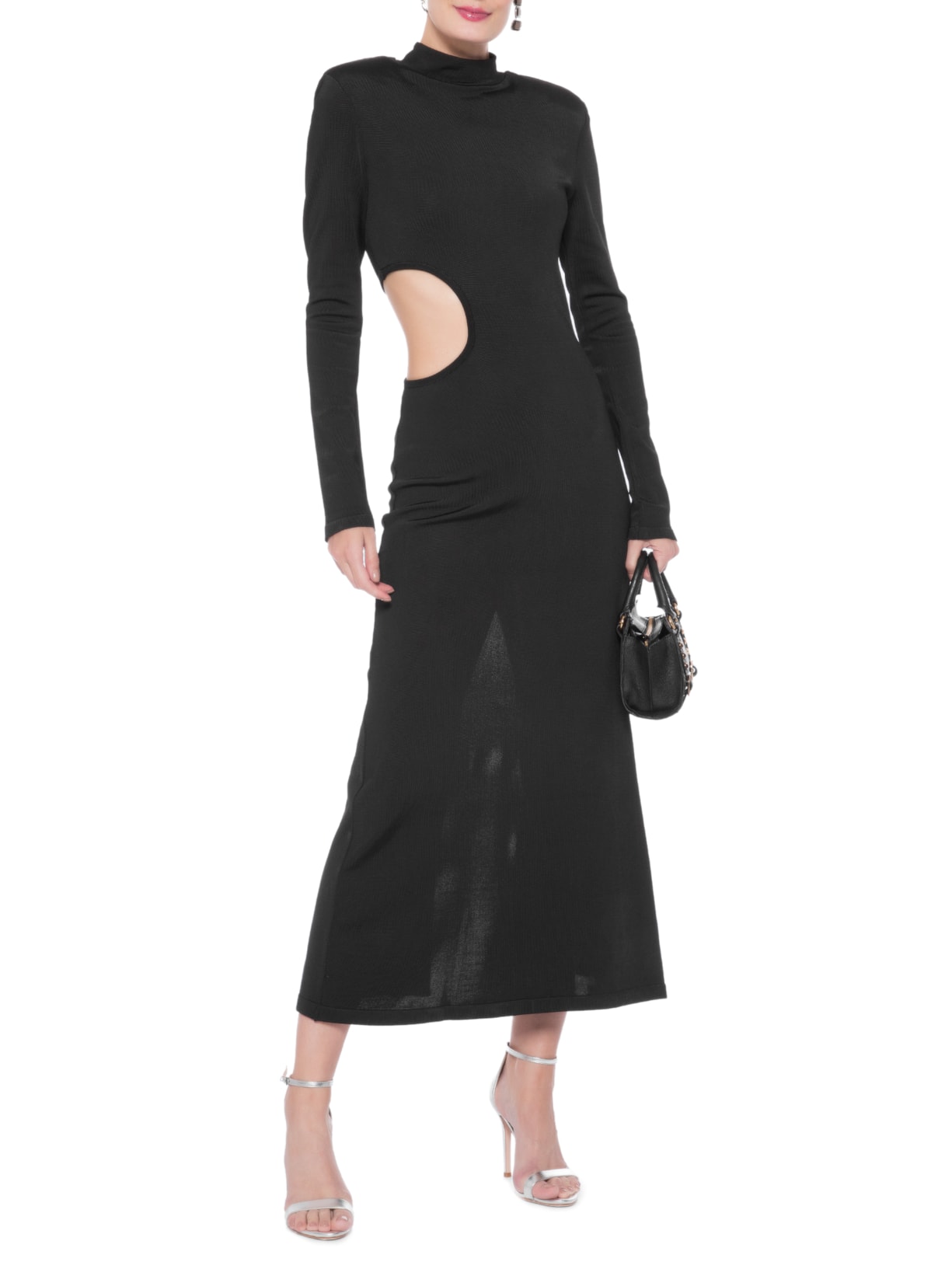 Vestido Maxi Midi Cuff Tricot Preto Skazi